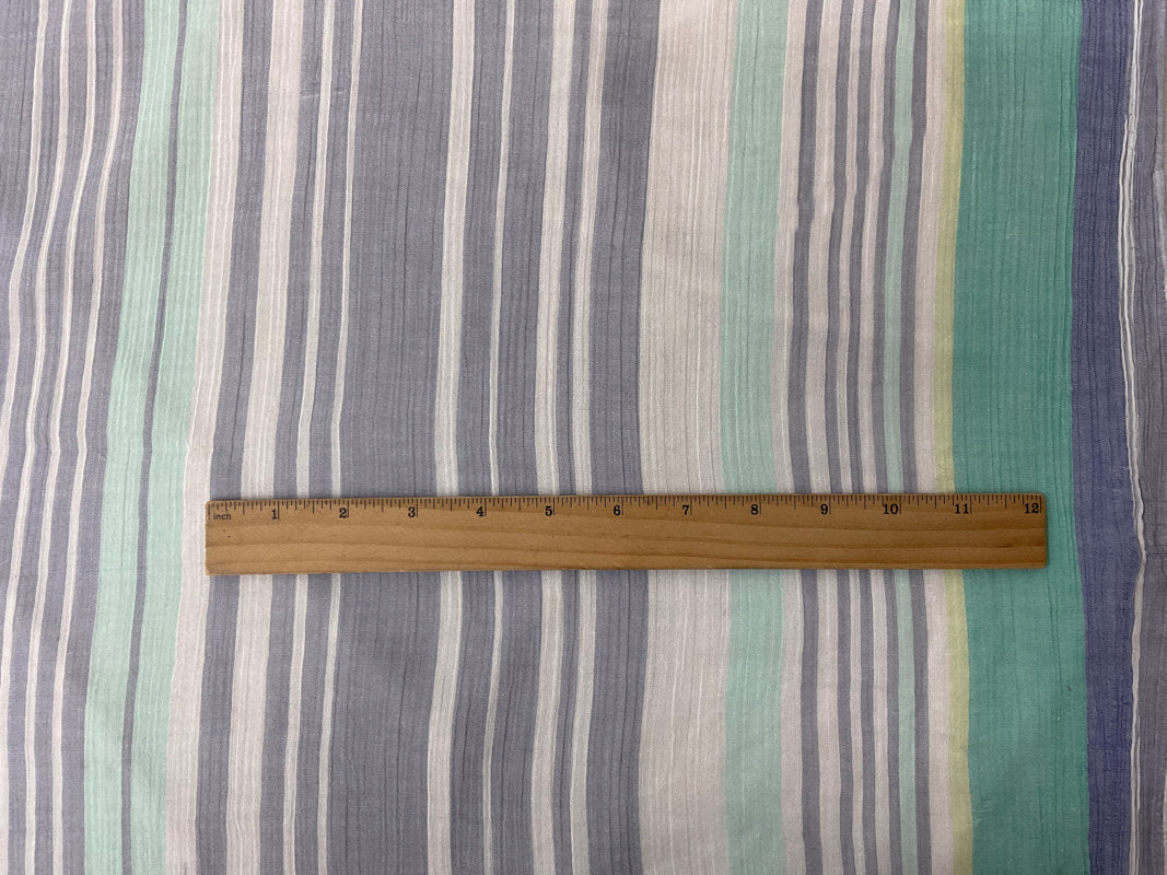 Blue-Green-Multi Cotton Stripe Crinkled Gauze Woven Fabric