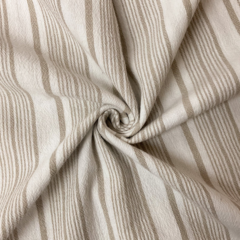 Beige-White Cotton Stripe Gauze Woven Fabric