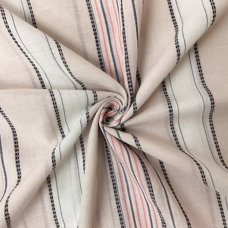 White-Beige-Coral Cotton Stripe Dobby Voile Woven Fabric