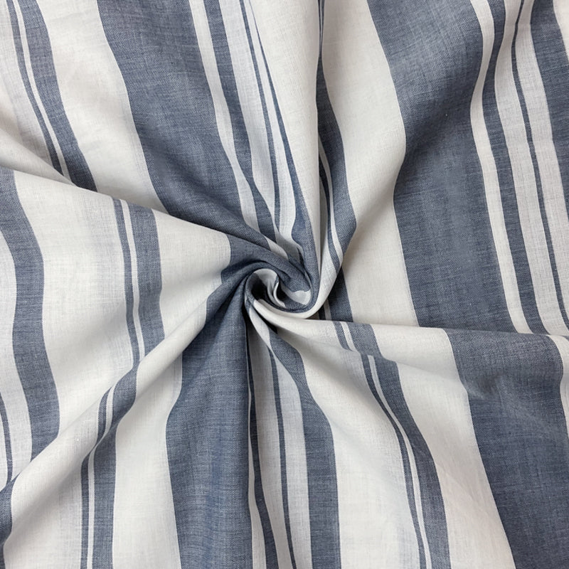 Blue-White Cotton Stripe Voile Woven Fabric