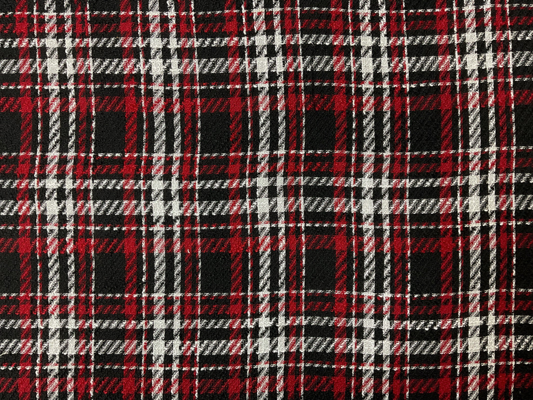 Black-Red-White Poly Plaid Twill Woven Fabric