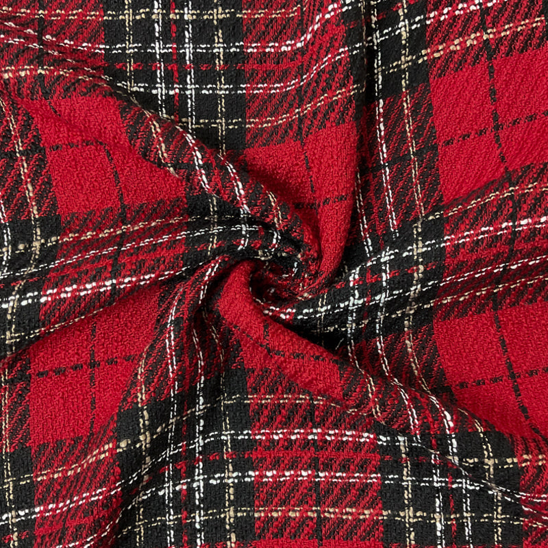 Red-Black-Multi Poly Plaid Twill Woven Fabric