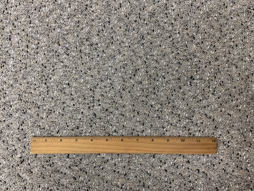 Beige-Black-White Poly Slub Jersey Knit Fabric