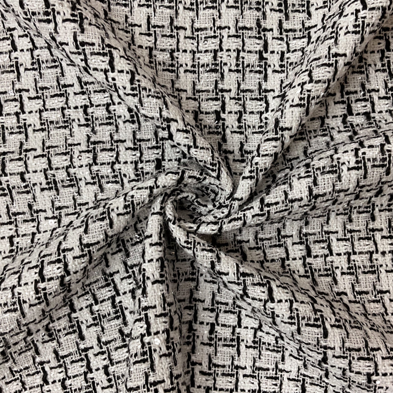 White-Black Poly Tweed Boucle Sequin Novelty Woven Fabric