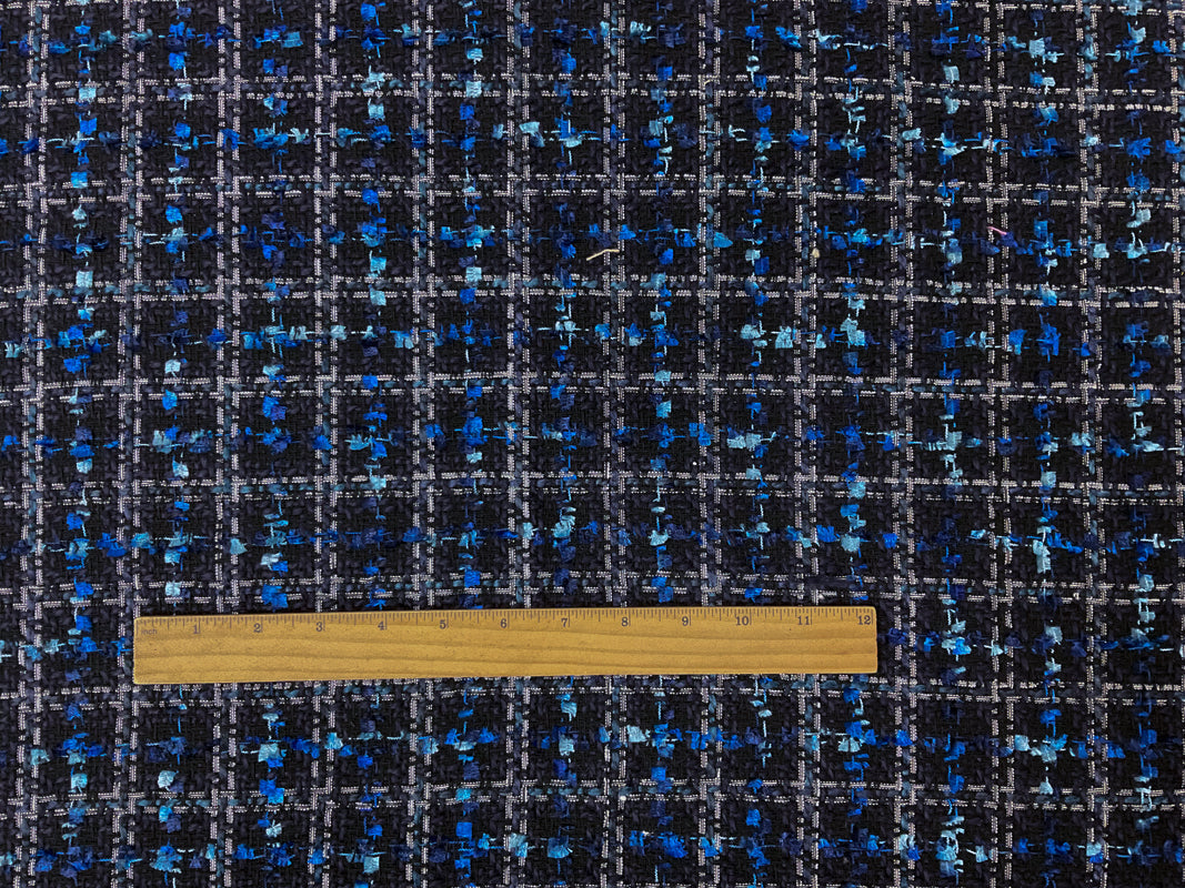 Black-Blue-Multi Poly Check Tweed Boucle Novelty Woven Fabric