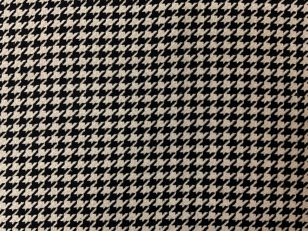 Black-Ivory Poly Cotton Houndstooth Twill Woven Fabric