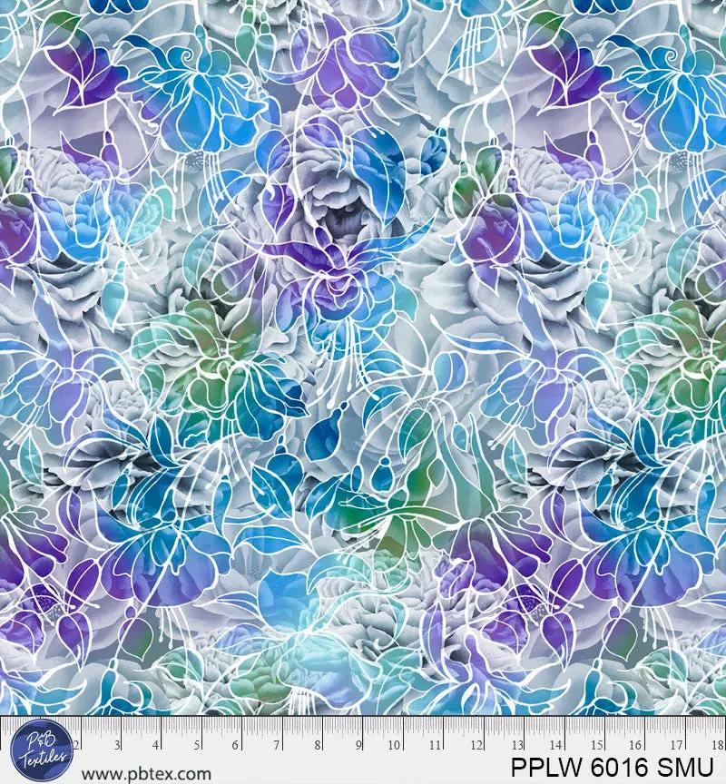 108" Petal Play Blue Purple Green Florals Cotton Wideback Fabric per yard P&B Textiles