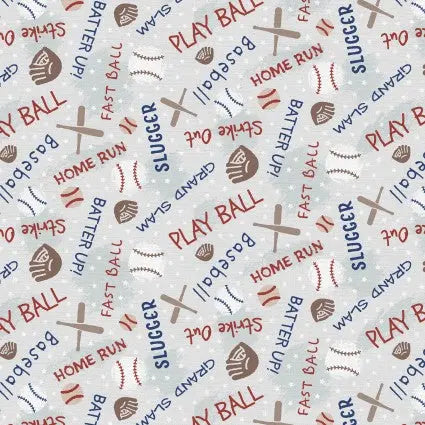 118" Hey, Batter Batter Baseball Words Wideback Fabric per yard PBS Fabrics