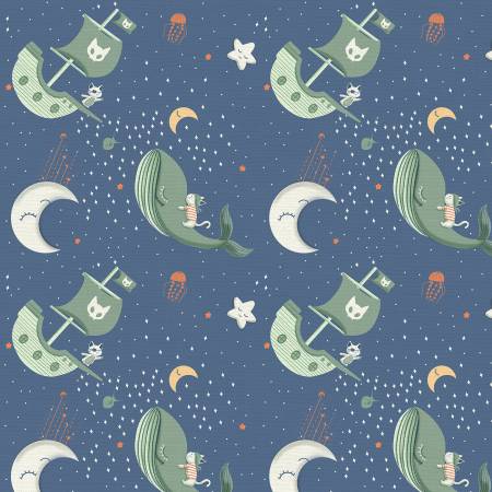 Clothworks Sky Adventures Sky Dreams quilting fabric in Navy