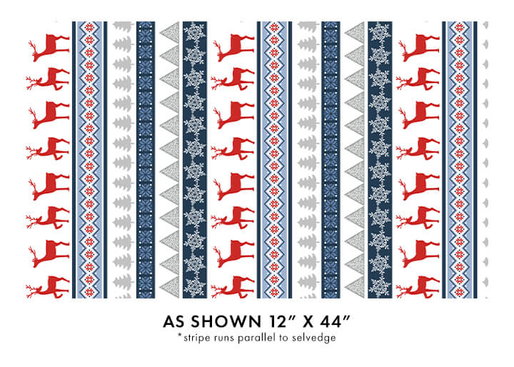 Nordic Cabin - Deer Stripe - Blue 44" / 45" Fabric Per Yard