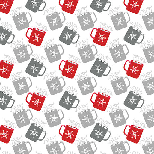 Nordic Cabin - Nordic Mugs - Red/Grey Metallic 44" / 45" Fabric Per Yard