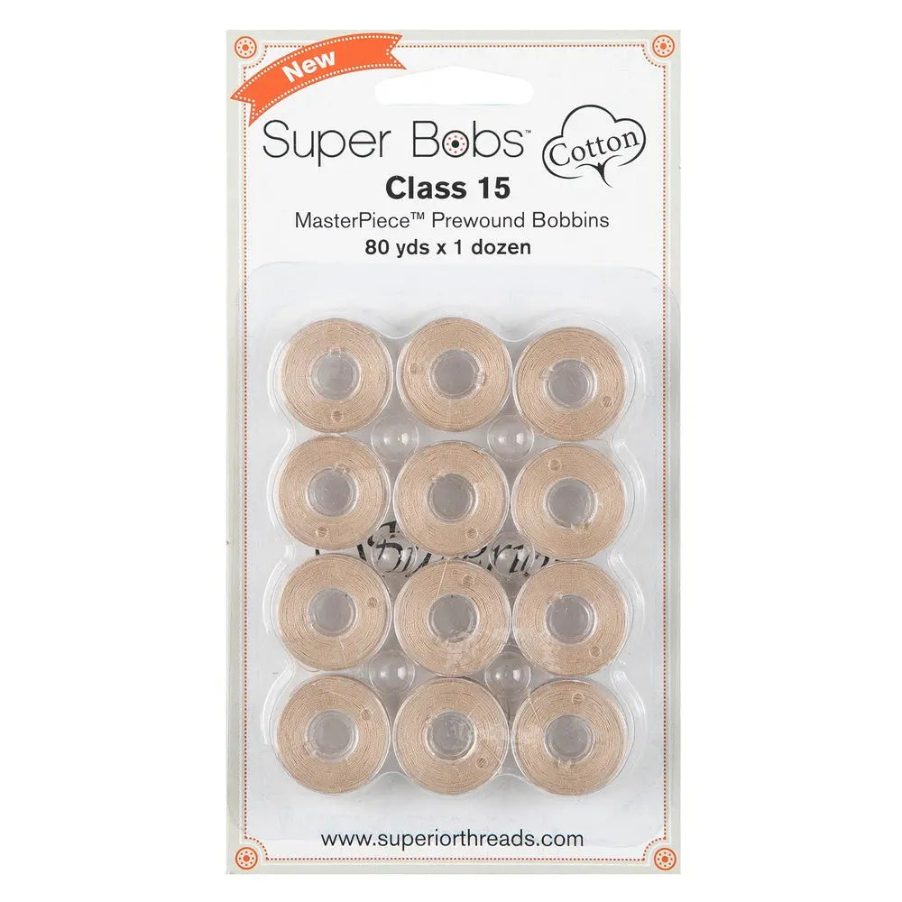 154 Sculptor's Clay Super Bobs Cotton 12 Pack Prewound Bobbins - Class 15 - Linda's Electric Quilters