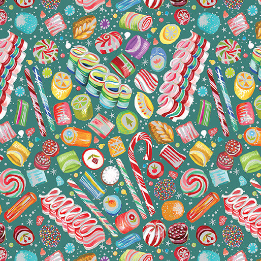 Magical Sweets Teal Multi Cotton 44"/45" Fabric Per Yard
