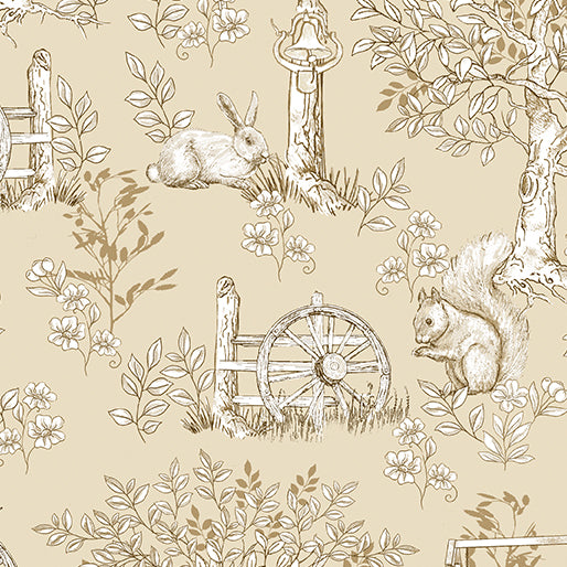 Belle Toile Sand Cotton Wideback Fabric per yard