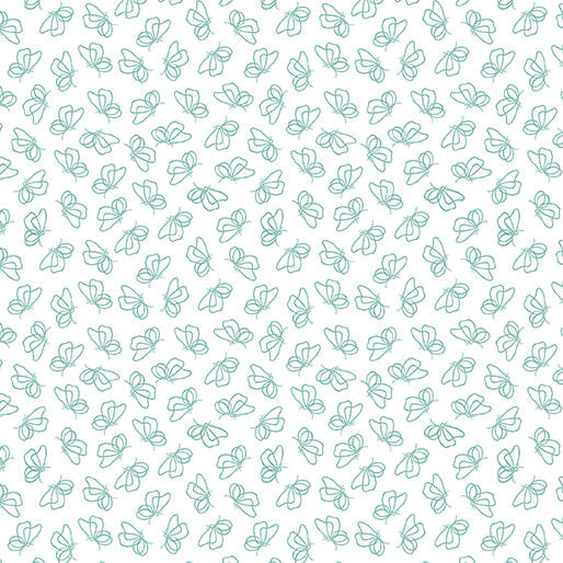 Flutter By White/Teal Cotton 44"/45" Fabric Per Yard