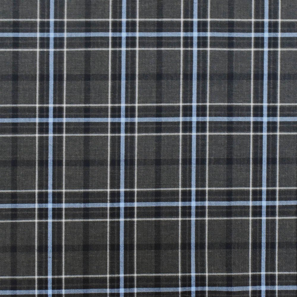 Slate Gray-Blue-Multi Plaid Poly-Wool Woven Suiting Fabric