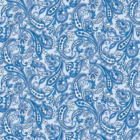 Benartex Paradise Park park bench quilting cotton fabric in Sky