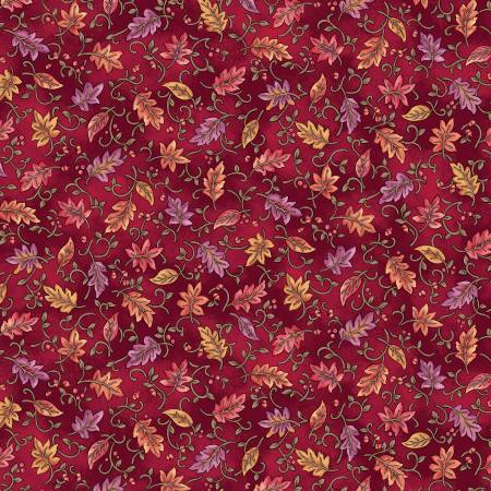 Benartex Autumn Breeze Dancing Leaves quilting cotton in Red