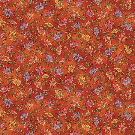 Benartex Autumn Breeze Dancing Leaves quilting cotton in Pumpkin