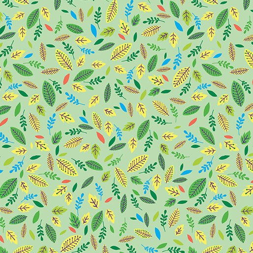 Scattered Leaves Green Cheeto's World Cotton 44"/45" Fabric Per Yard