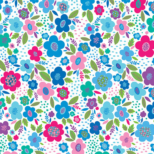 Posies Sky Cheeto's World Cotton 44"/45" Fabric Per Yard