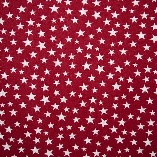 Homespun Patriotic White Stars on Red Cotton 44"/45" Fabric Per Yard
