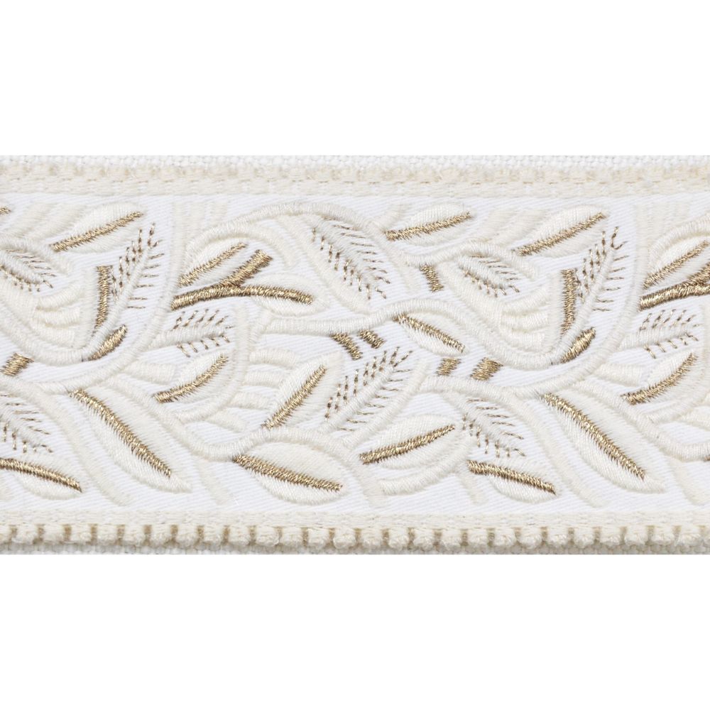 2 1/2-inch Decorative Embroidered Woven Trim Tape with Textured Leaf Design – Ivory and Gold – 5 Yard Roll | Style BR-7566