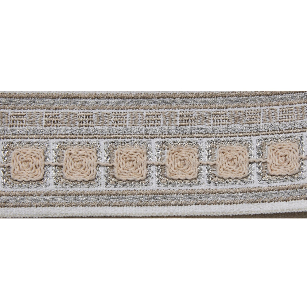 2 1/4-inch Decorative Embroidered Woven Trim Tape – Modern Crochet Square–  5 Yard Roll | Style BR-7567