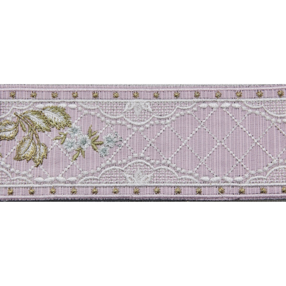 2 1/4-inch Decorative Embroidered Woven Trim Tape – Vintage Floral Design with Gold Accents – 5 Yard Roll