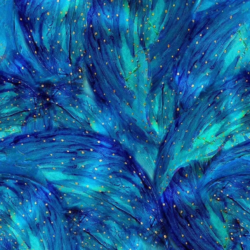 Blue Magical Fairy Brush Turquoise Cotton Wideback Fabric ( 1 1/2 Yard Pack )