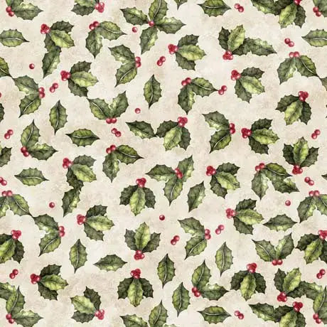 Cream Holly Toss Cotton Wideback Fabric ( 1 1/2 yard pack )