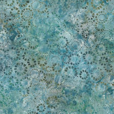 Wilmington Shoreline Mosaic Circles batik quilting cotton in Blue Green
