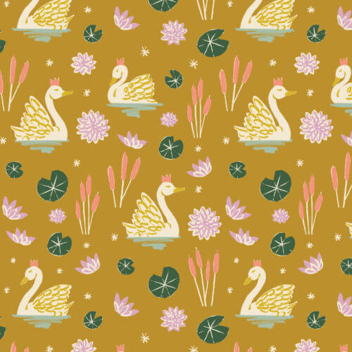 Cloud9 Fabrics Floral Frenzy Swan Lake swans floral quilting cotton