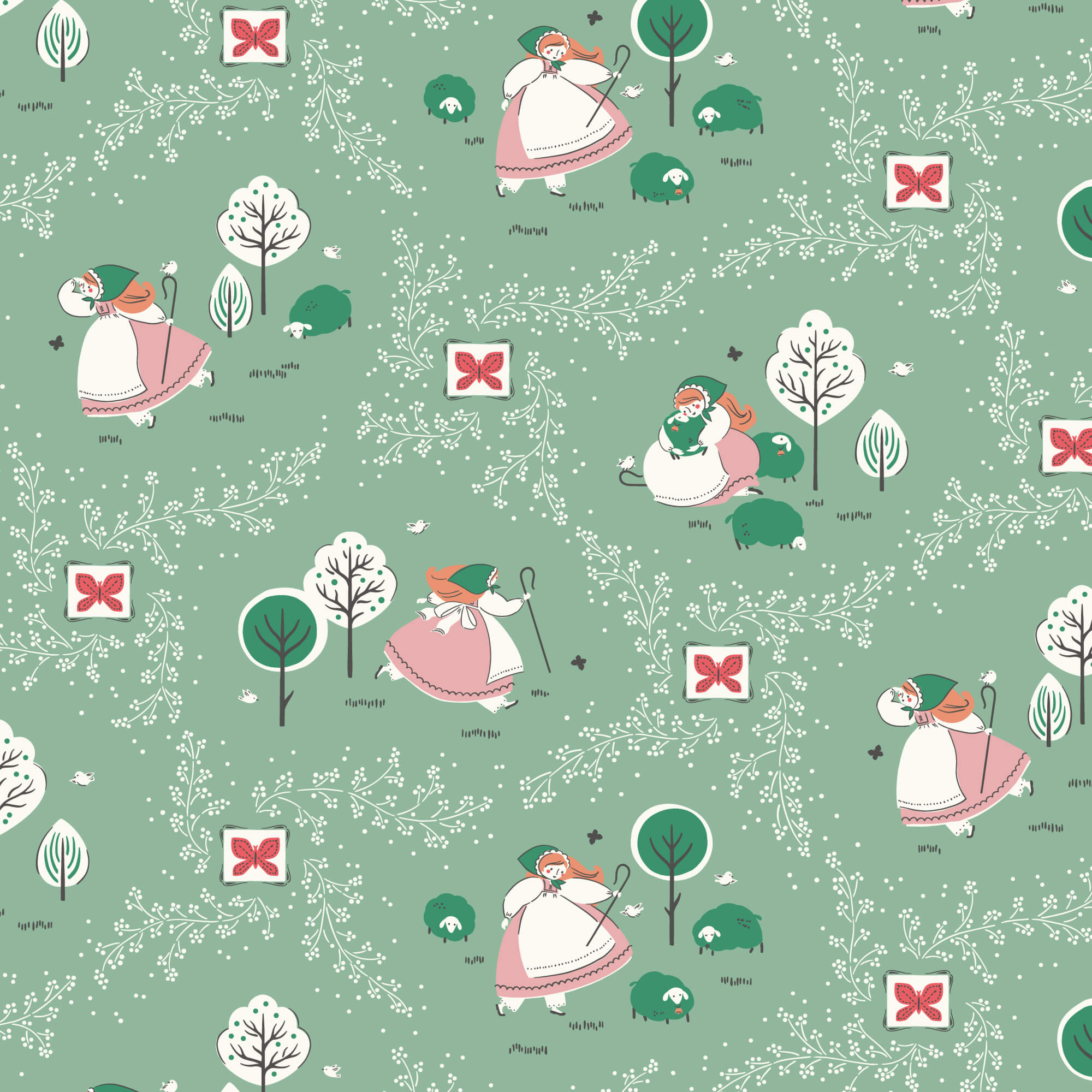 Little Bo - Bo Peep - Mint 44" / 45" Fabric Per Yard