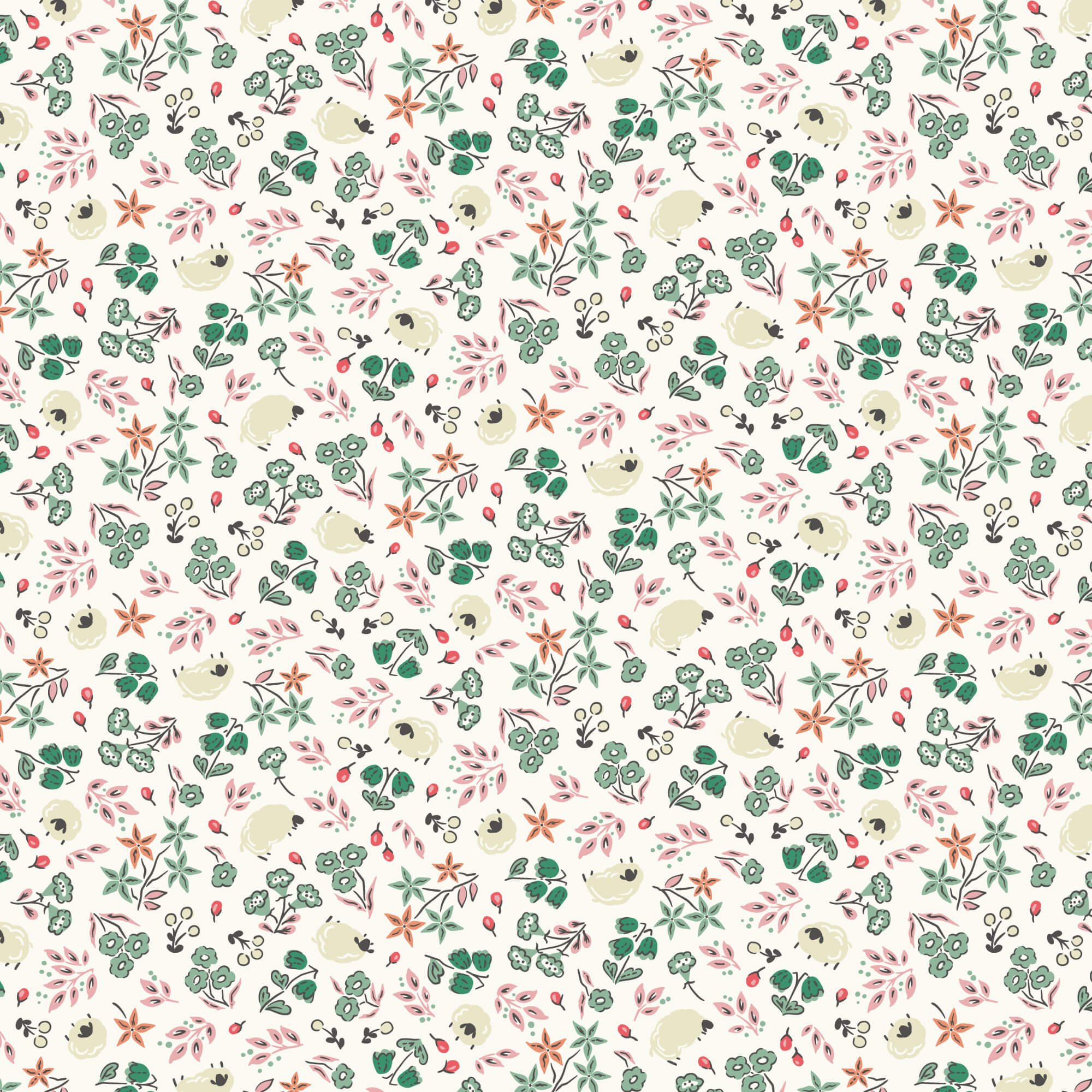 Little Bo - Scattered Flock - Mint 44" / 45" Fabric Per Yard