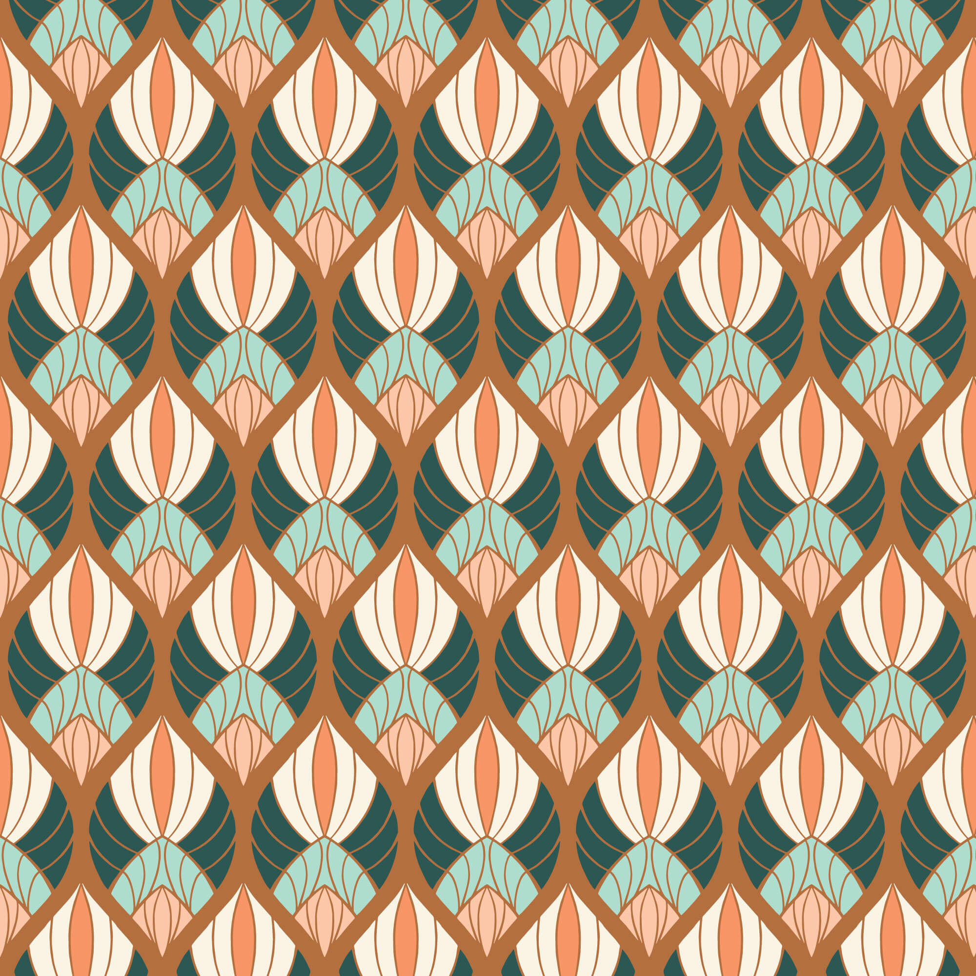 Florissima - Deco Shells - Coral 44" / 45" Fabric Per Yard