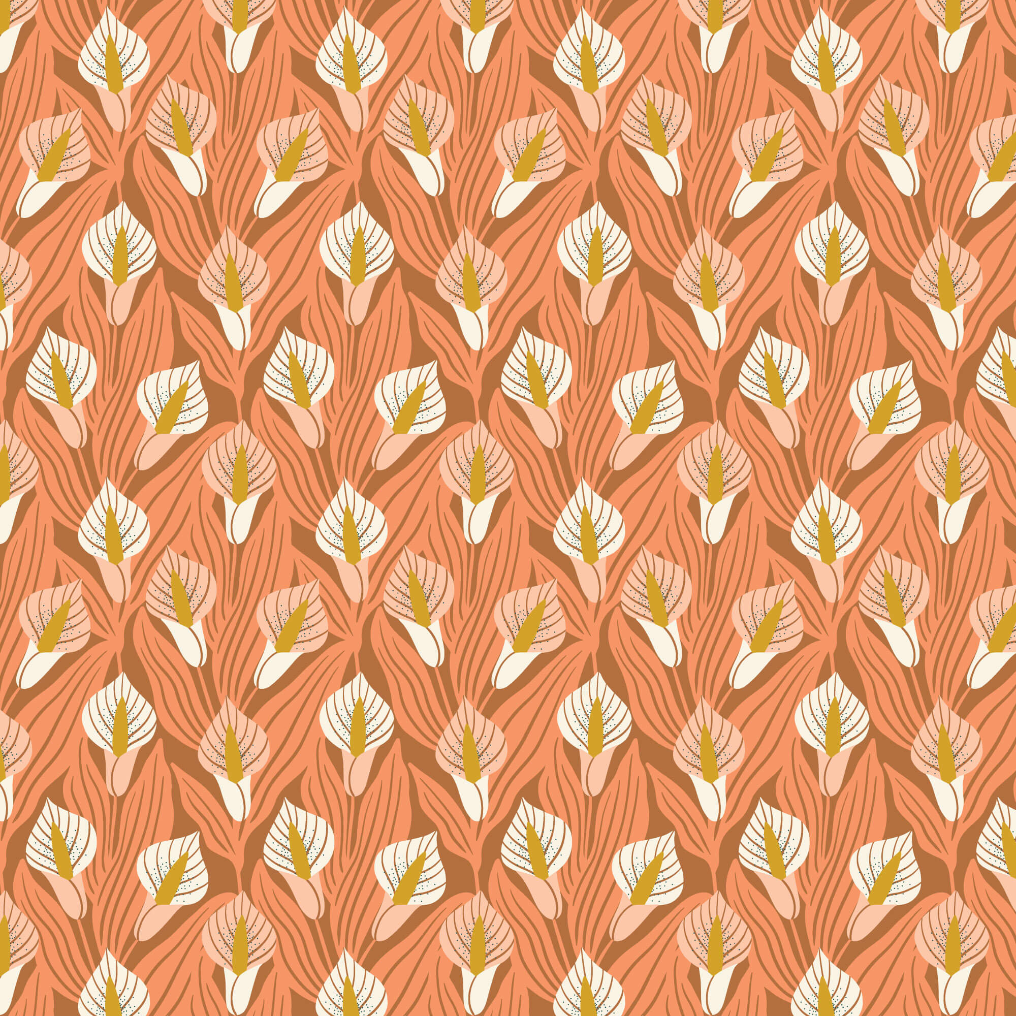 Florissima - Calla Lilies - Coral 44" / 45" Fabric Per Yard