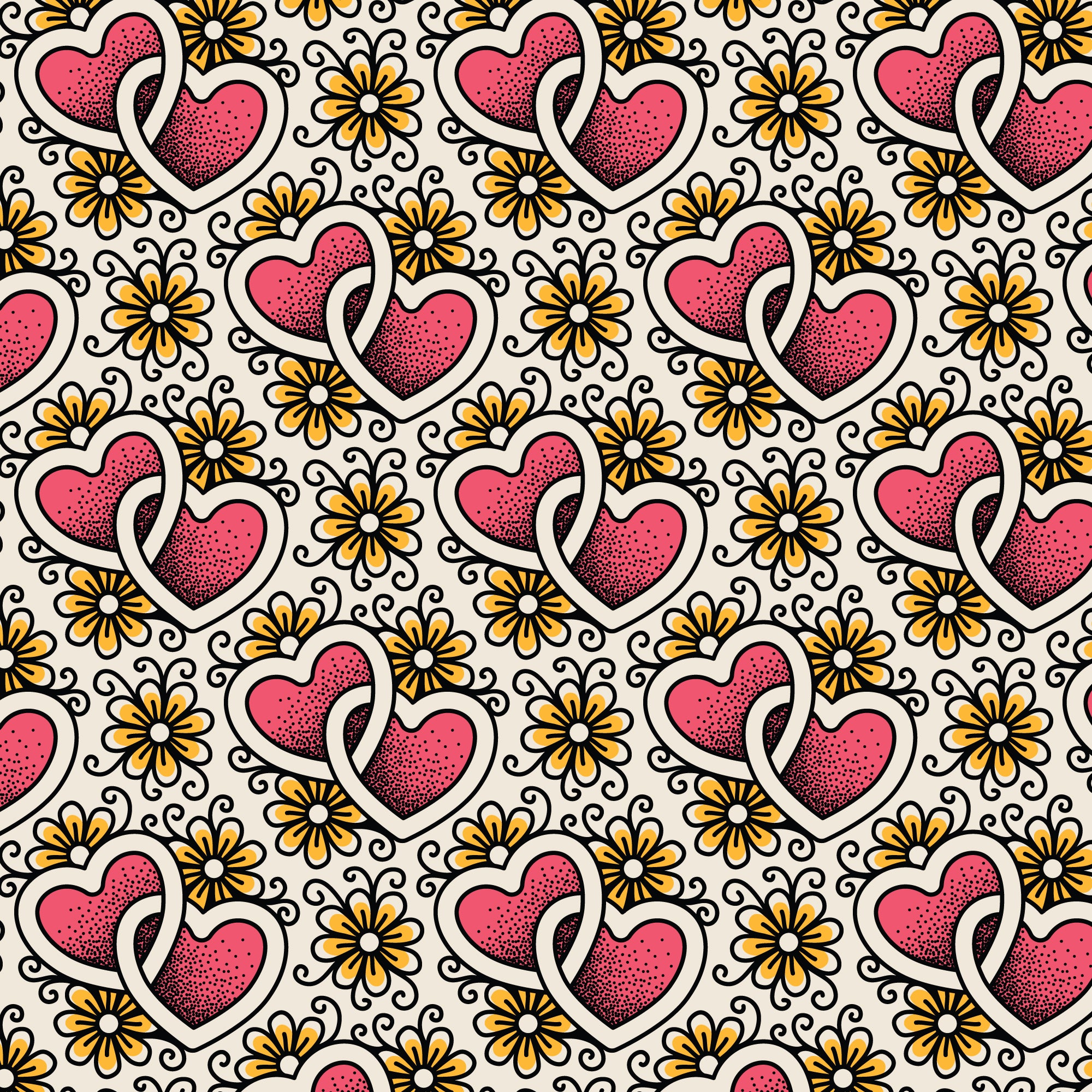 Joined Hearts Love Ink 3385 Cotton 44”/45” Fabric Per Yard
