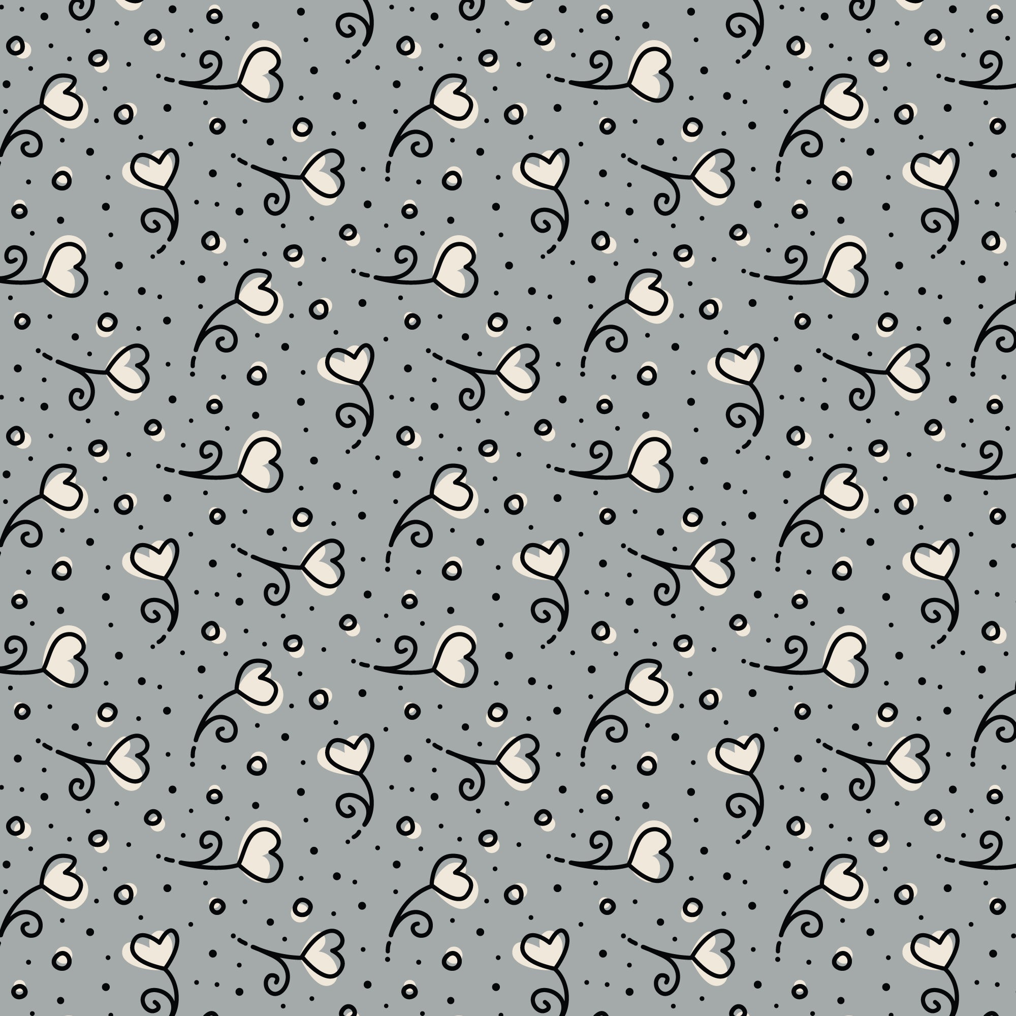 Gray Heart Blossoms Love Ink 3384 Cotton 44”/45” Fabric Per Yard