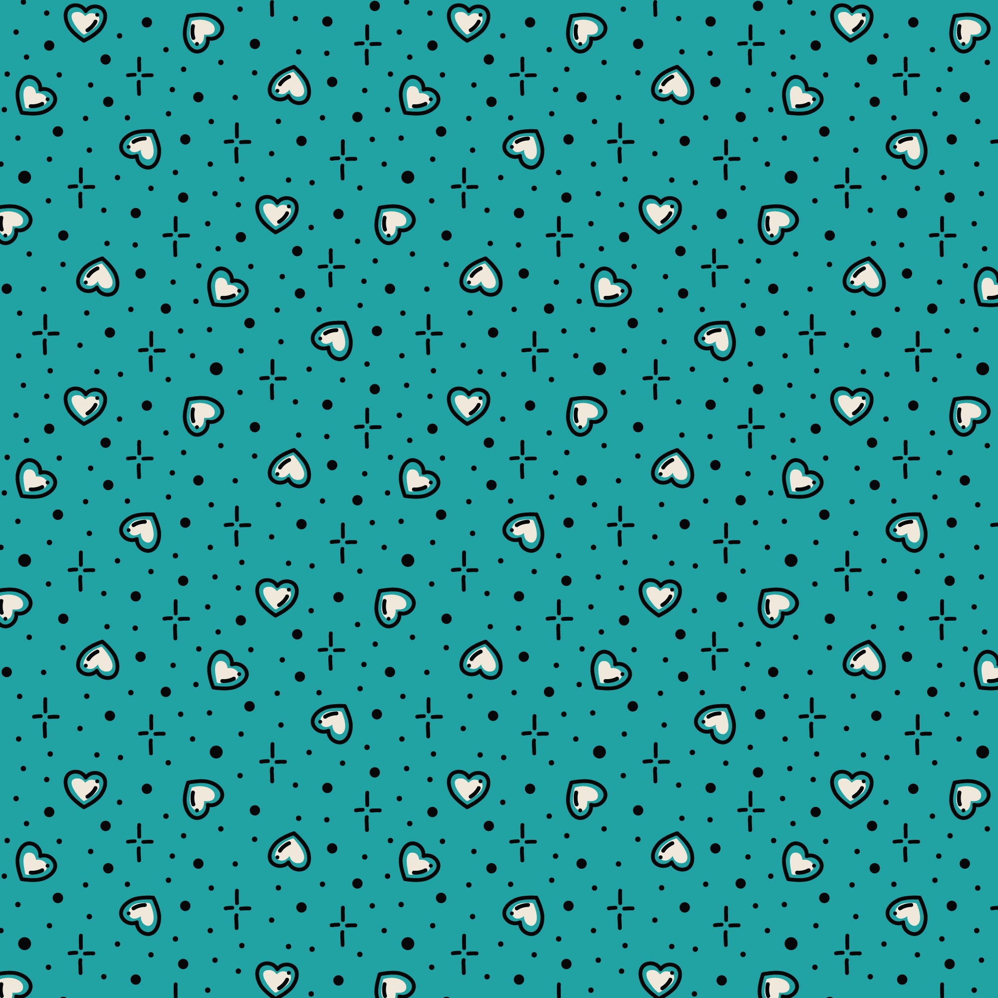 Teal Hearts Love Ink 3388 Cotton 44/45 Fabric Per Yard