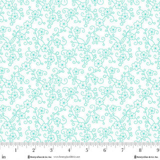 Jubilee White And Blue Linear Floral Cotton 44" / 45" Fabric per yard