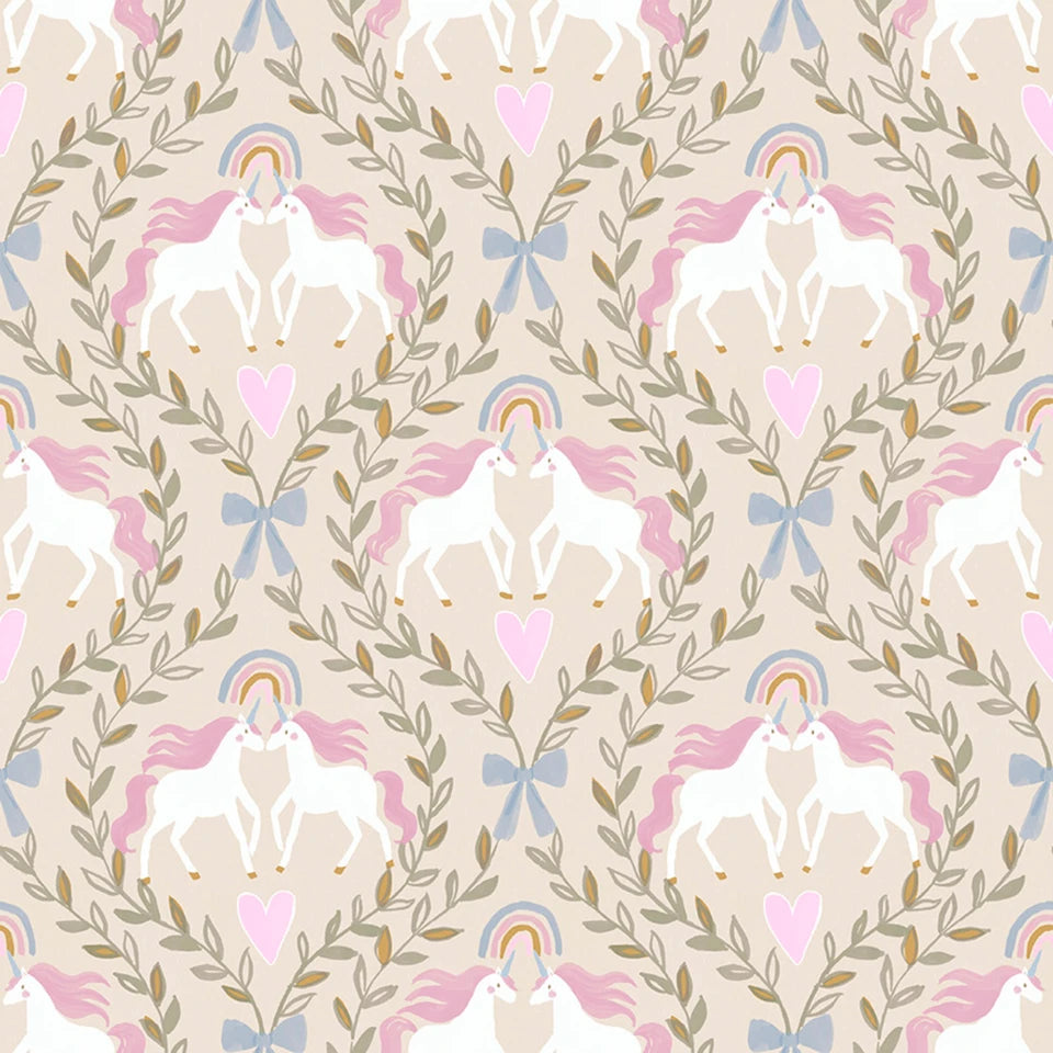 Enchanting Unicorn Dance Beige Cotton Flannel 44"/45" Fabric Per Yard