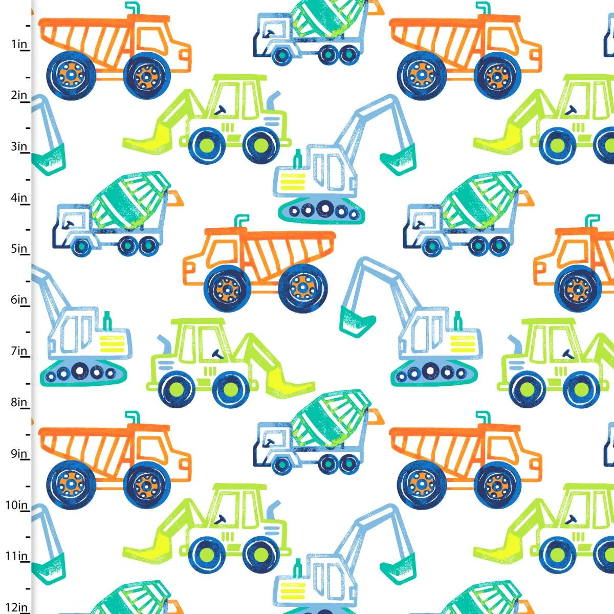 Dump, Dig & Rumble White 43"/44" Flannel Fabric Per Yard