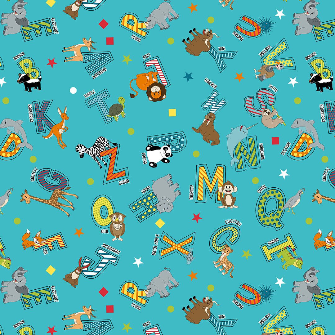 Blank Quilting A to Zoo quilting fabric in Turquoise