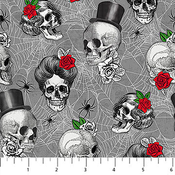 Northcott Till Death Us Do Part Top Hats quilting fabric in Medium Gray