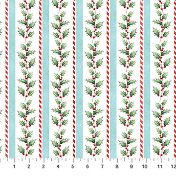 Holly Jolly White Multi Holly Stripe 44"/45" Fabric Per Yard