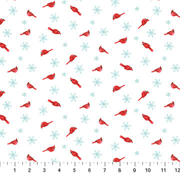 Holly Jolly White Multi Cardinal Toss 44"/45" Fabric Per Yard