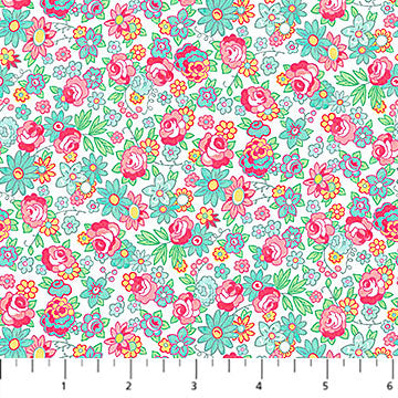 White Multi Mini Rose Quilting in Bloom 44"/45" Fabric Per Yard