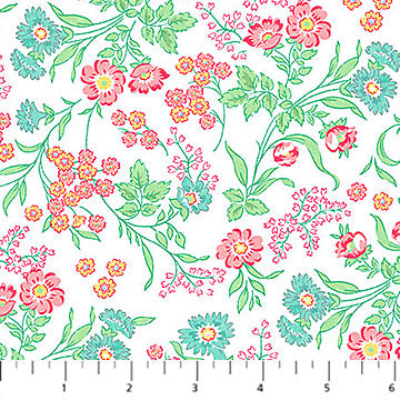 White Multi Floral Trail Quilting in Bloom 44"/45" Fabric Per Yard