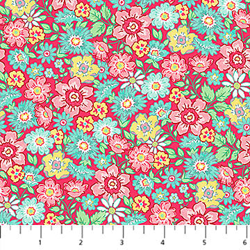 Red Multi Packed Floral Quilting in Bloom 44"/45" Fabric Per Yard